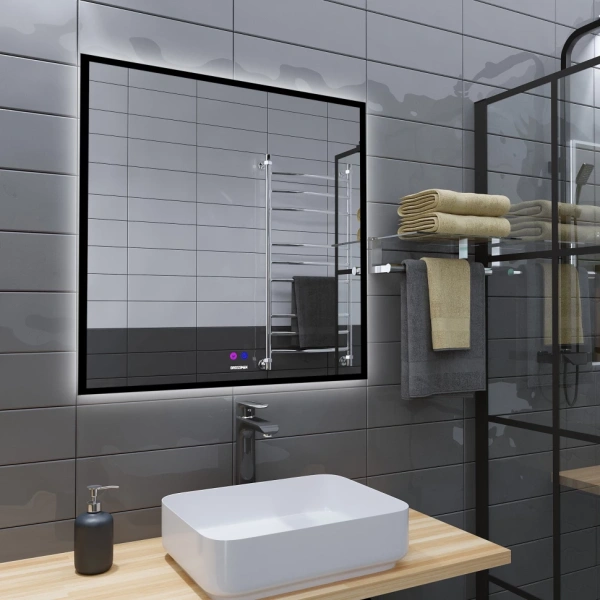 Зеркало (80х80) Grossman PRAGMA-норма BLACK 1880802 LED с сенсорным выключателем и подогревом