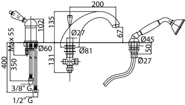 Смеситель на борт ванны Cezares ELITE ELITE-BVDM-02-Bi