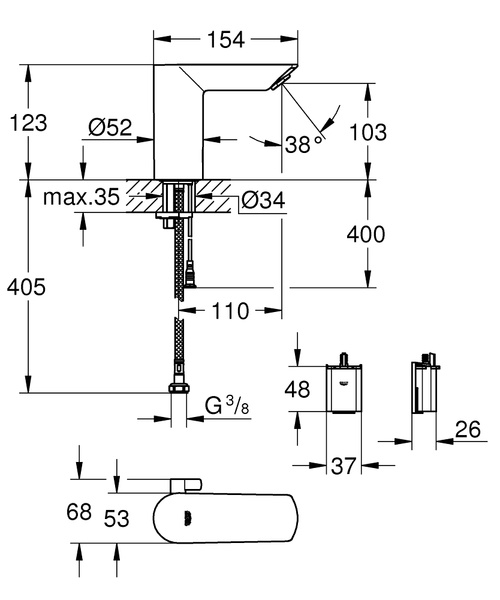 Смеситель для раковины cенсорный Grohe Bau Cosmopolitan E 36451 000 (36451000) хром