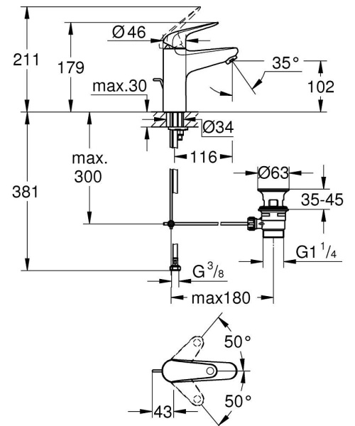 Смеситель для раковины однорычажный Grohe Euroeco New 24265 001 (24265001) хром