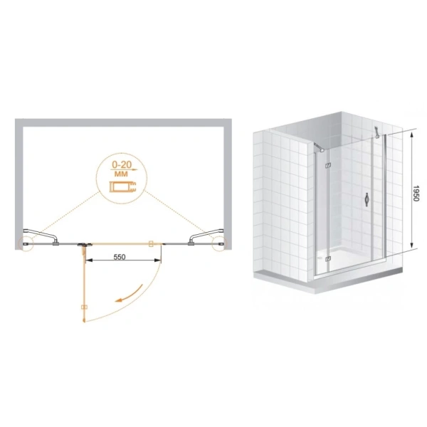 Душевая дверь (175х195) CEZARES BERGAMO BERGAMO-W-B-13-80+60/40-C-Cr-L