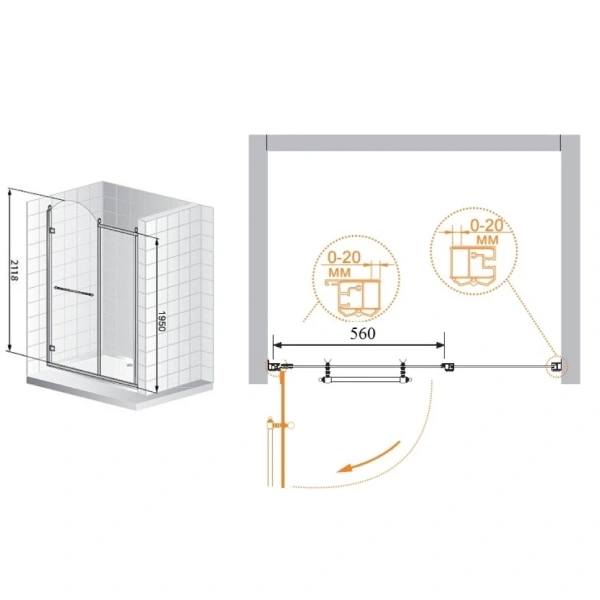 Душевая дверь 120 см Cezares RETRO-B-11-120-PP-G-R