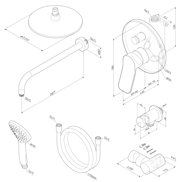 Душевой комплект Am.Pm X-Joy FB85A1RH02
