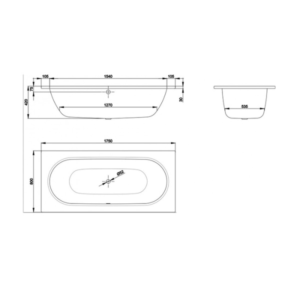 Стальная ванна (175х80) Bette Starlet 1450-000 с шумоизоляцией
