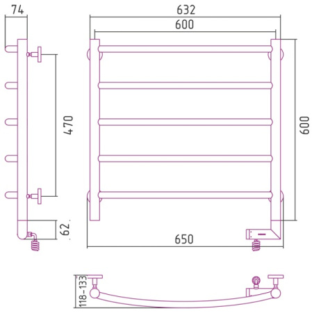 Полотенцесушитель Электрический Cунержа Галант 2.0 Правый (600x600) Состаренная бронза 05-5201-6060