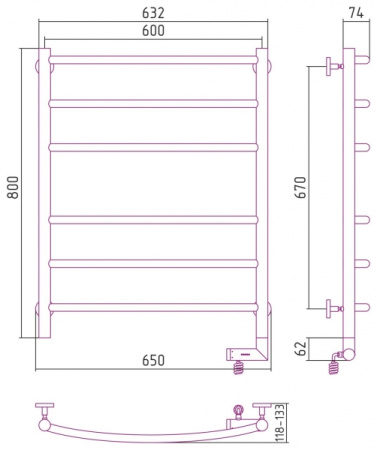 Полотенцесушитель Электрический Cунержа Галант 2.0 Правый (800x600) Шампань 020-5201-8060