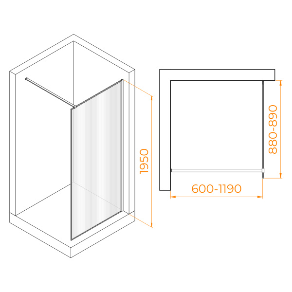 Душевая перегородка 90 см RGW WA-08G Walk In 06100809-156 прозрачное