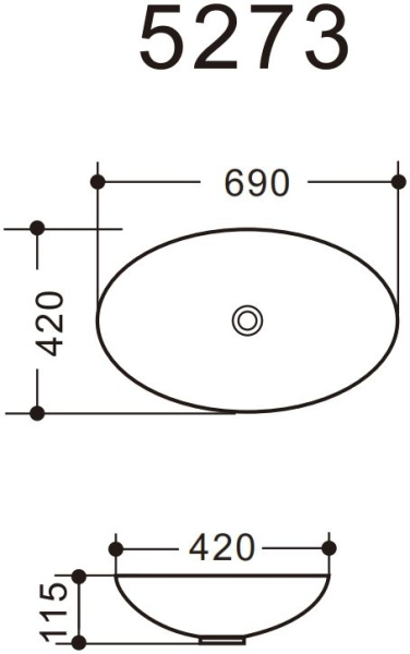 Раковина керамическая накладная (42x69) Art&Max AM5273-W белый