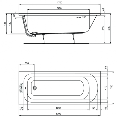 Ванна акриловая (170х70) Ideal Standard SIMPLICITY W004401