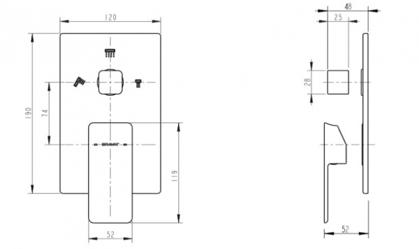 Смеситель для ванны встроенный Bravat Phillis P69195C-ENG
