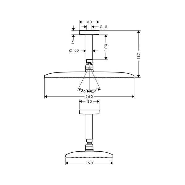 Верхний душ с кронштейном Hansgrohe Raindance E 360 AIR 1jet 27381000 хром