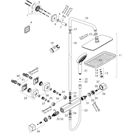 	 Душевая система с термостатом Hansgrohe Croma E Showerpipe 280 1jet EcoSmart 27660000 хром