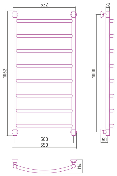 Полотенцесушитель водяной выгнутая (100х50) Сунержа Галант+  00-0200-1050 Полотенцесушитель водяной выгнутая (100х50) Сунержа Галант+  00-0200-1050