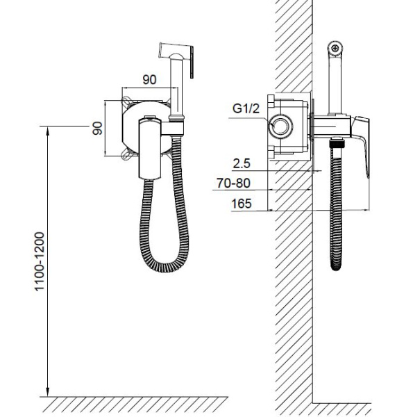 Смеситель с гигиеническим душем встраиваемый WONZON & WOGHAND BRILLIANT, хром WW-88829031-CR