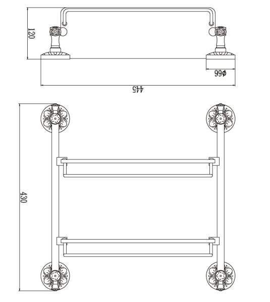 Полка прямая двойная стеклянная 40 см Savol 58а S-005822A