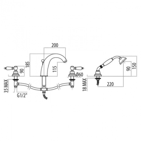 Смеситель на борт ванны Gattoni Vivaldi lever 1340013VObr