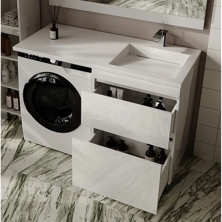 Тумба под стиральную машину напольная без раковины Style Line Даллас Леон СС-00002438 белый глянец