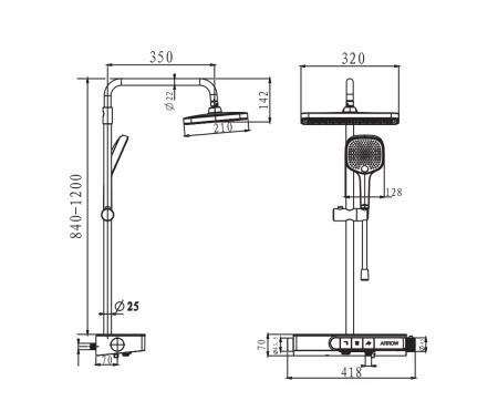 Душевая система с изливом  Arrow AMG13SH870CP хром