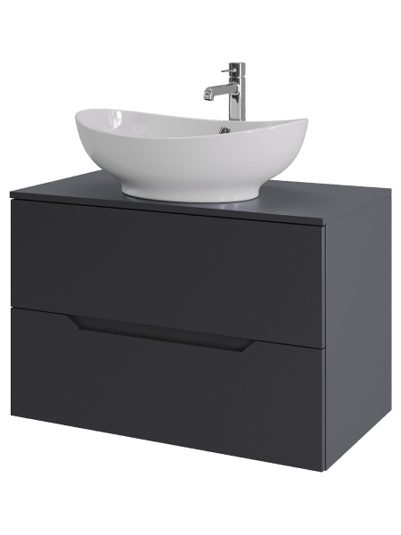 Тумба с раковиной подвесная 80 см, Orange Line Li-80TugMDF+B08-585W графит/белый