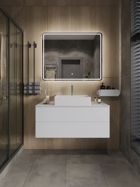 Тумба с раковиной подвесная 100 см, Orange Otto Ot-100TuMDF+B04-500W белый глянец