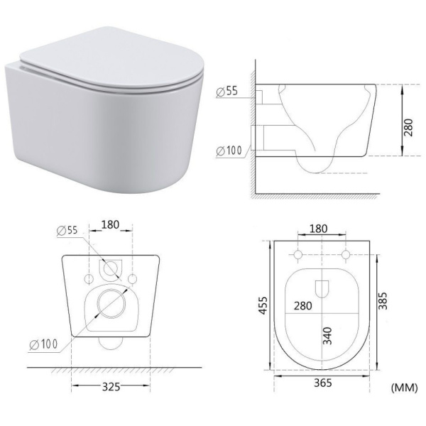 Унитаз подвесной безободковый Art&Max Bolzano AM001CHR (без сиденья)