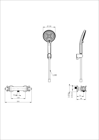 Смеситель для душа с термостатом WONZON & WOGHAND Strato, темный графит WW-B2048-A-BGG