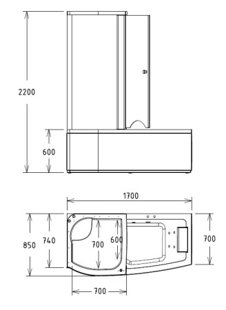Акриловая ванна (170х85) Gemy G8040 B L с гидромассажем, левая