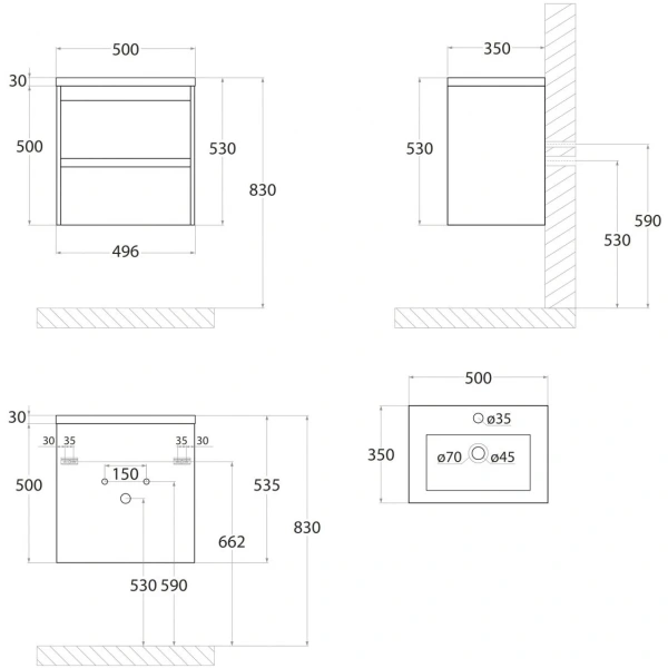 База под раковину Art&Max Family-M-500-2C-SO-BO