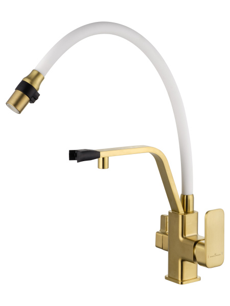 Смеситель для кухни с гибким изливом и подключением фильтра WONZON & WOGHAND, брашированное золото WW-88458013-BGMW