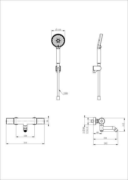 Смеситель для ванны с душем и термостатом WONZON & WOGHAND INN 2, белый матовый WW-A2006-A1-MW