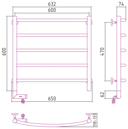 Полотенцесушитель Электрический Cунержа Галант 2.0 Левый (600x600) Состаренная бронза	05-5200-6060