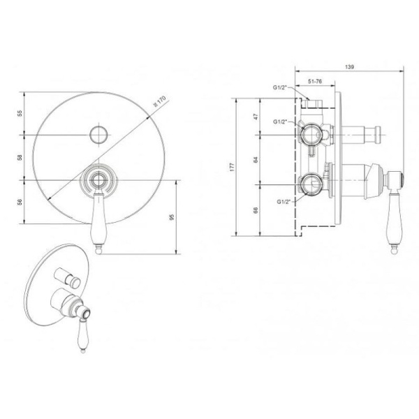 Смеситель для ванны Cezares APHRODITE-VDIM2-02-Bi Смеситель для ванны Cezares APHRODITE-VDIM2-02-Bi