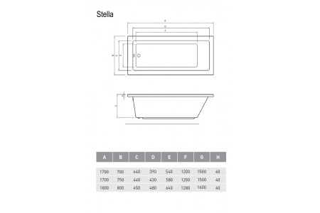 Акриловая ванна (170х75) Relisan Stella Гл000026029