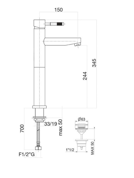 Смеситель для раковины Webert Rimini RI830402560, черный Смеситель для раковины Webert Rimini RI830402560, черный