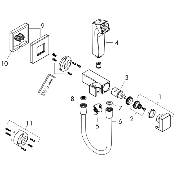 Гигиенический набор Hansgrohe Bidette E 1jet EcoSmart+ 29233140 шлифованная бронза 