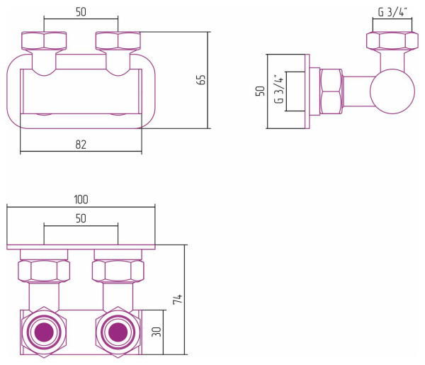 Модуль 2х3/4" угловой EU50 Матовый Белый 30-1538-3434