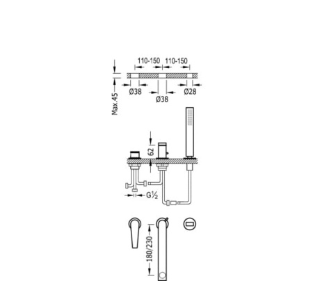 Смеситель однорычажный для ванны Tres Class 20516103