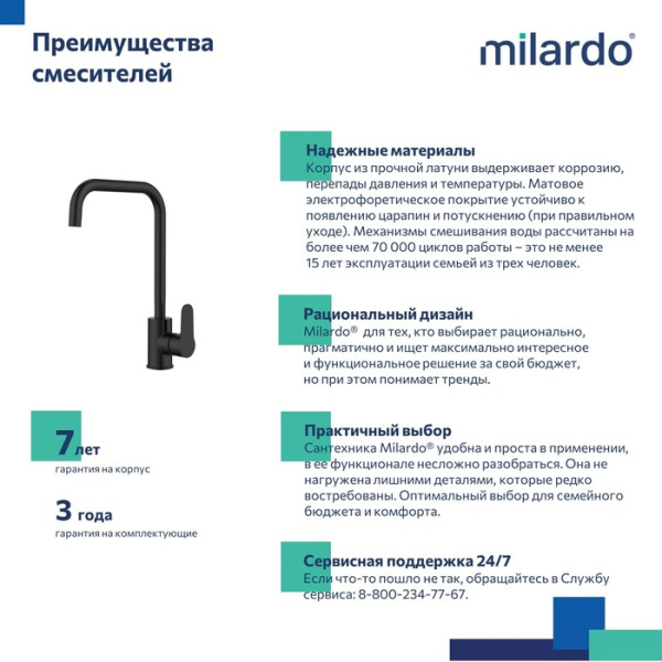 Смеситель для кухни Milardo Poli POLBLL0M05