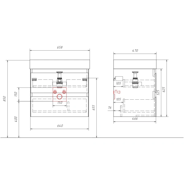 Тумба без раковины 64 см Aqwella Geometria GE01652SH шалфей зеленый матовый
