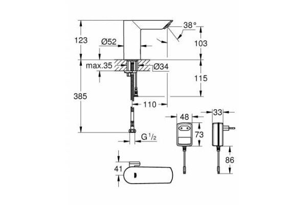Смеситель для раковины cенсорный Grohe Bau Cosmopolitan E 36453 000 (36453000) хром