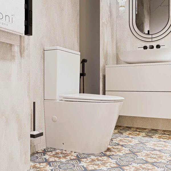 Унитаз-компакт безободковый Veconi Telle VTE-64T  торнадо, с сиденьем микролифт, белый