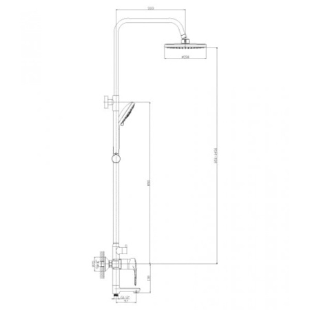 Смеситель для ванны и душа Rossinka T с регулируемой высотой штанги и лейкой Тропический дождь (T40-46)