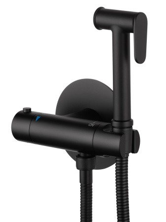 Смеситель с гигиеническим душем и термостатом встраиваемый WONZON & WOGHAND, черный матовый WW-88819902-MB