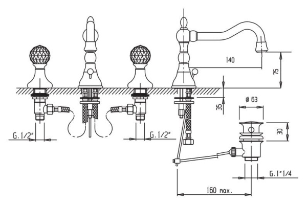 Смеситель для раковины Cezares Atlantis ATLANTIS-BLS2-A-03/24-Sw