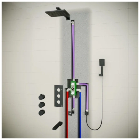 Душевая система встроенная с термостатом Timo Petruma черный SX-5149/03SM