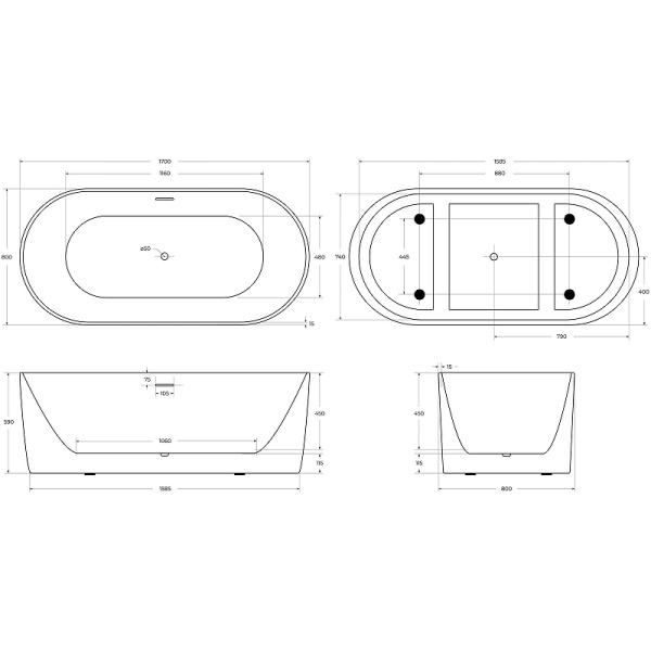 Акриловая ванна (170x80) BelBagno BB411-1700-800 Акриловая ванна (170x80) BelBagno BB411-1700-800