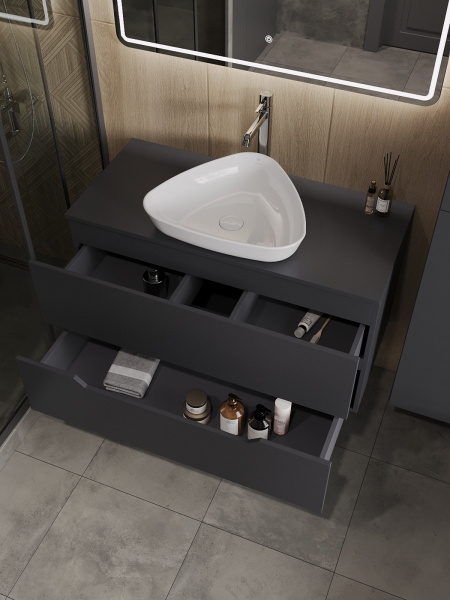 Тумба с раковиной подвесная 100 см, Orange Line Li-100TugMDF+B07-500W графит/белый