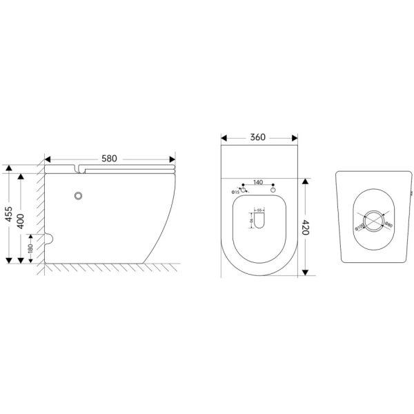 Унитаз ABBER Bequem AC1115PMB импульсный приставной черный матовый, безободковый