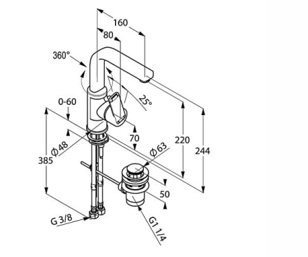 Смеситель для раковины Kludi Q-Beo 420250542