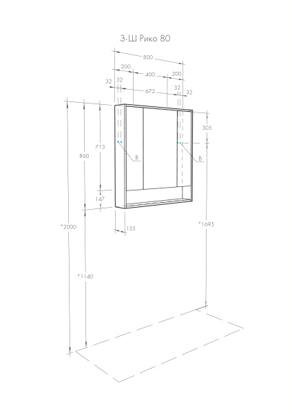 Зеркальный шкаф Aquaton Рико 80 белый, ясень фабрик 1A215302RIB90